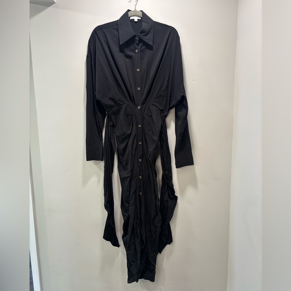 MARBLE Black Button-Down Long Sleeve Tie-Waist Dress